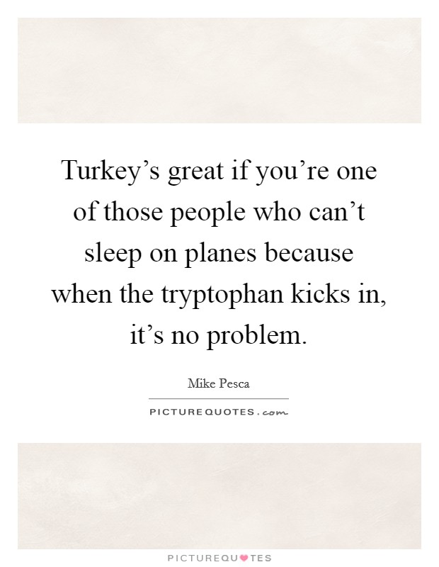 Turkey's great if you're one of those people who can't sleep on planes because when the tryptophan kicks in, it's no problem. Picture Quote #1