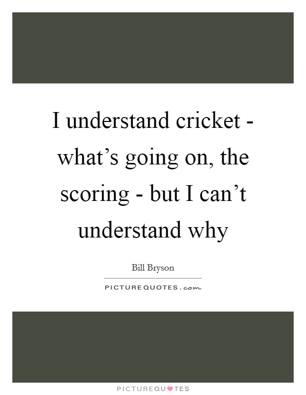 I understand cricket - what's going on, the scoring - but I can't understand why Picture Quote #1