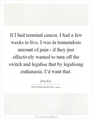 If I had terminal cancer, I had a few weeks to live, I was in tremendous amount of pain - if they just effectively wanted to turn off the switch and legalise that by legalising euthanasia, I’d want that Picture Quote #1