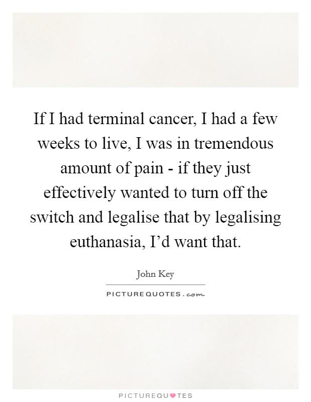 If I had terminal cancer, I had a few weeks to live, I was in tremendous amount of pain - if they just effectively wanted to turn off the switch and legalise that by legalising euthanasia, I'd want that. Picture Quote #1