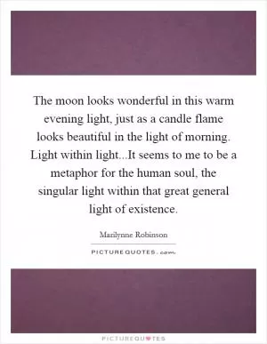 The moon looks wonderful in this warm evening light, just as a candle flame looks beautiful in the light of morning. Light within light...It seems to me to be a metaphor for the human soul, the singular light within that great general light of existence Picture Quote #1