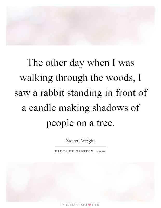 The other day when I was walking through the woods, I saw a rabbit standing in front of a candle making shadows of people on a tree. Picture Quote #1