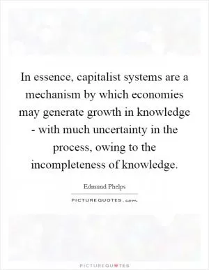 In essence, capitalist systems are a mechanism by which economies may generate growth in knowledge - with much uncertainty in the process, owing to the incompleteness of knowledge Picture Quote #1