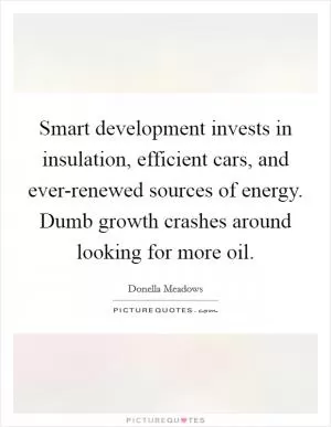 Smart development invests in insulation, efficient cars, and ever-renewed sources of energy. Dumb growth crashes around looking for more oil Picture Quote #1