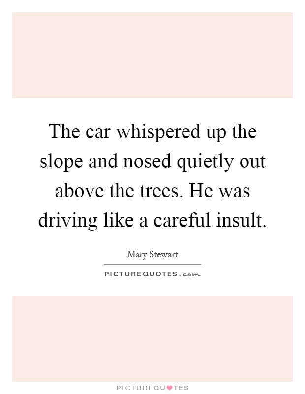 The car whispered up the slope and nosed quietly out above the trees. He was driving like a careful insult. Picture Quote #1