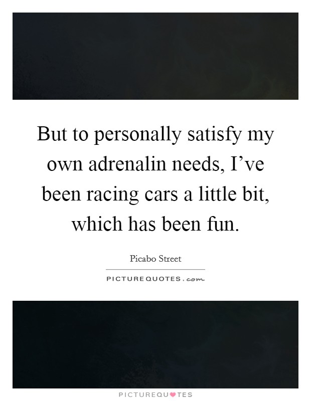 But to personally satisfy my own adrenalin needs, I've been racing cars a little bit, which has been fun. Picture Quote #1