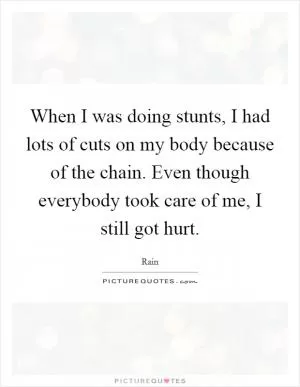 When I was doing stunts, I had lots of cuts on my body because of the chain. Even though everybody took care of me, I still got hurt Picture Quote #1