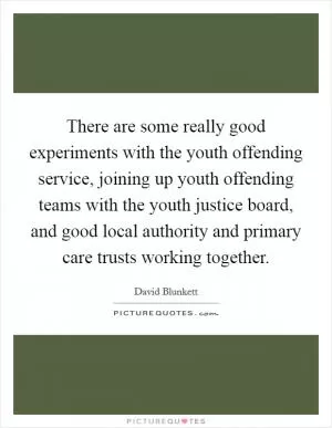There are some really good experiments with the youth offending service, joining up youth offending teams with the youth justice board, and good local authority and primary care trusts working together Picture Quote #1