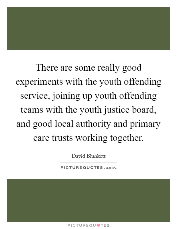 There are some really good experiments with the youth offending service, joining up youth offending teams with the youth justice board, and good local authority and primary care trusts working together. Picture Quote #1