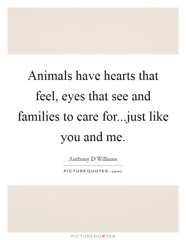 Animals have hearts that feel, eyes that see and families to care for...just like you and me. Picture Quote #1