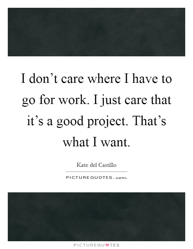I don't care where I have to go for work. I just care that it's a good project. That's what I want. Picture Quote #1