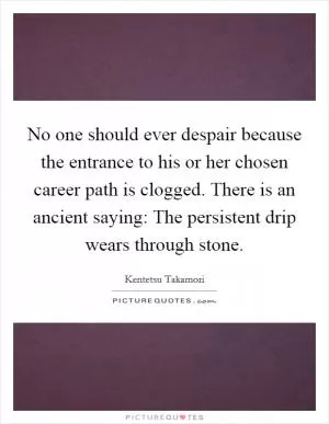No one should ever despair because the entrance to his or her chosen career path is clogged. There is an ancient saying: The persistent drip wears through stone Picture Quote #1
