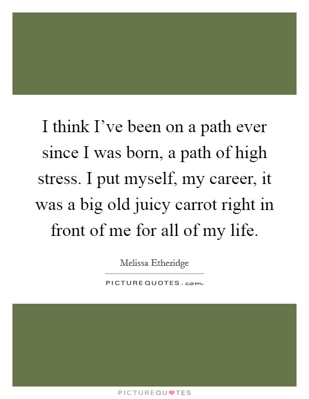 I think I've been on a path ever since I was born, a path of high stress. I put myself, my career, it was a big old juicy carrot right in front of me for all of my life. Picture Quote #1