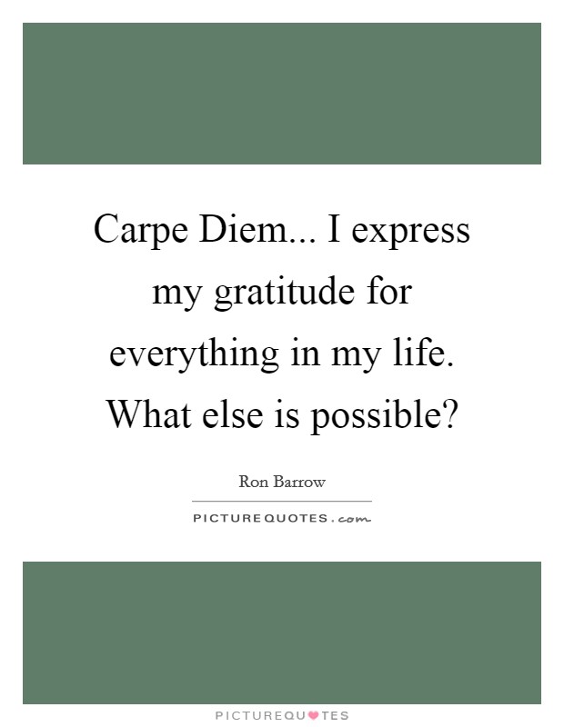Carpe Diem... I express my gratitude for everything in my life. What else is possible? Picture Quote #1