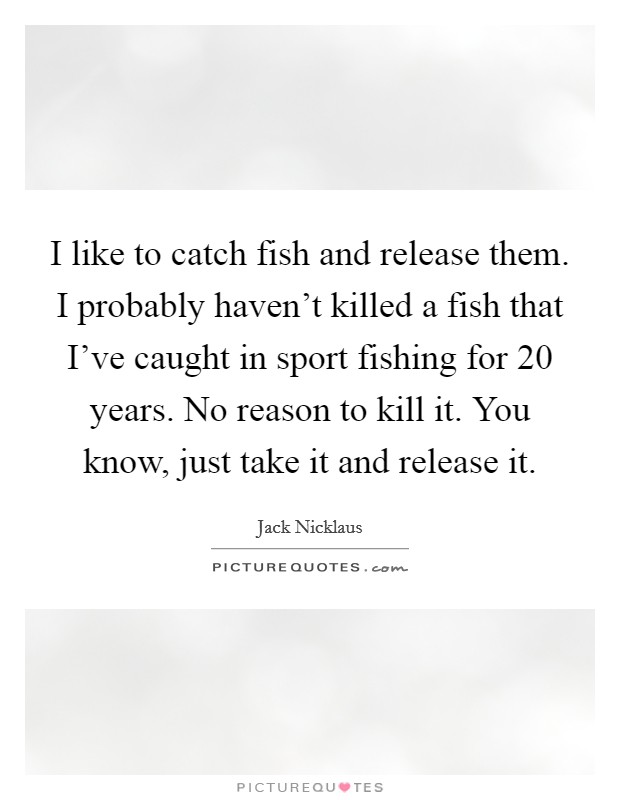 I like to catch fish and release them. I probably haven't killed a fish that I've caught in sport fishing for 20 years. No reason to kill it. You know, just take it and release it. Picture Quote #1