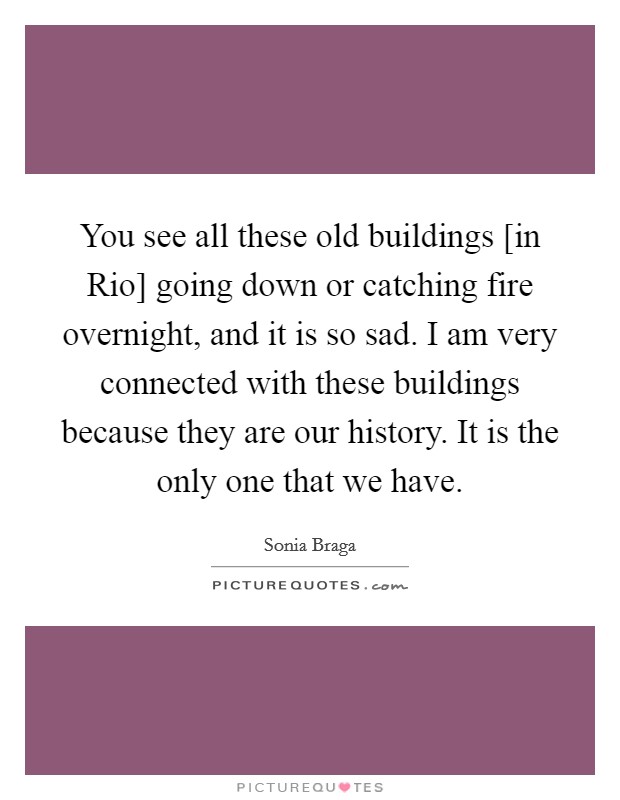 You see all these old buildings [in Rio] going down or catching fire overnight, and it is so sad. I am very connected with these buildings because they are our history. It is the only one that we have. Picture Quote #1