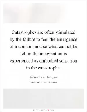 Catastrophes are often stimulated by the failure to feel the emergence of a domain, and so what cannot be felt in the imagination is experienced as embodied sensation in the catastrophe Picture Quote #1