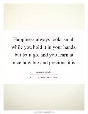 Happiness always looks small while you hold it in your hands, but let it go, and you learn at once how big and precious it is Picture Quote #1