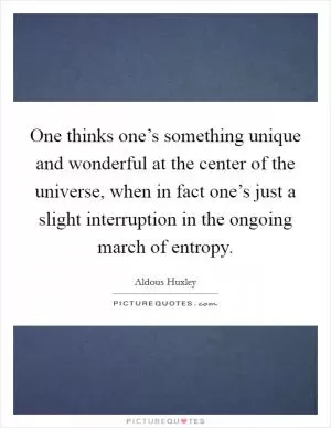 One thinks one’s something unique and wonderful at the center of the universe, when in fact one’s just a slight interruption in the ongoing march of entropy Picture Quote #1