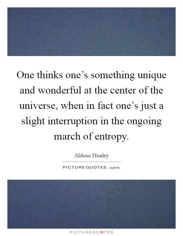 One thinks one's something unique and wonderful at the center of the universe, when in fact one's just a slight interruption in the ongoing march of entropy. Picture Quote #1