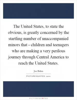 The United States, to state the obvious, is greatly concerned by the startling number of unaccompanied minors that - children and teenagers who are making a very perilous journey through Central America to reach the United States Picture Quote #1