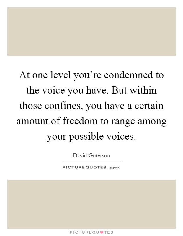 At one level you're condemned to the voice you have. But within those confines, you have a certain amount of freedom to range among your possible voices. Picture Quote #1
