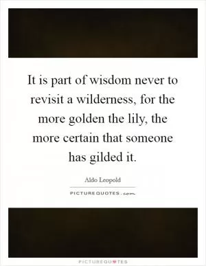 It is part of wisdom never to revisit a wilderness, for the more golden the lily, the more certain that someone has gilded it Picture Quote #1