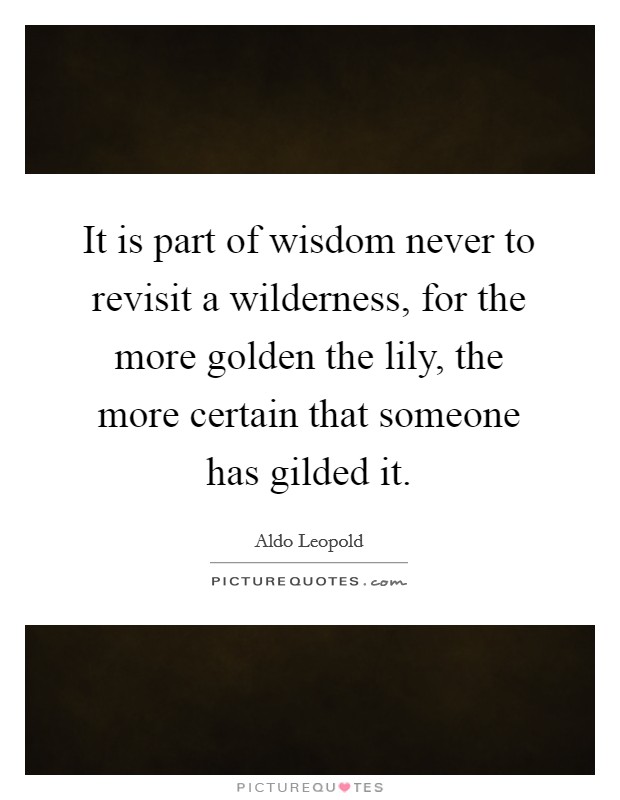 It is part of wisdom never to revisit a wilderness, for the more golden the lily, the more certain that someone has gilded it. Picture Quote #1