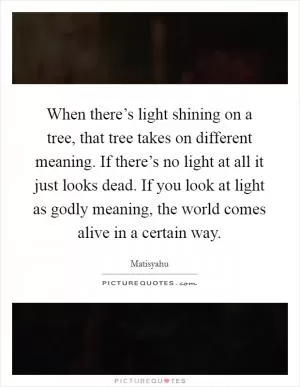 When there’s light shining on a tree, that tree takes on different meaning. If there’s no light at all it just looks dead. If you look at light as godly meaning, the world comes alive in a certain way Picture Quote #1