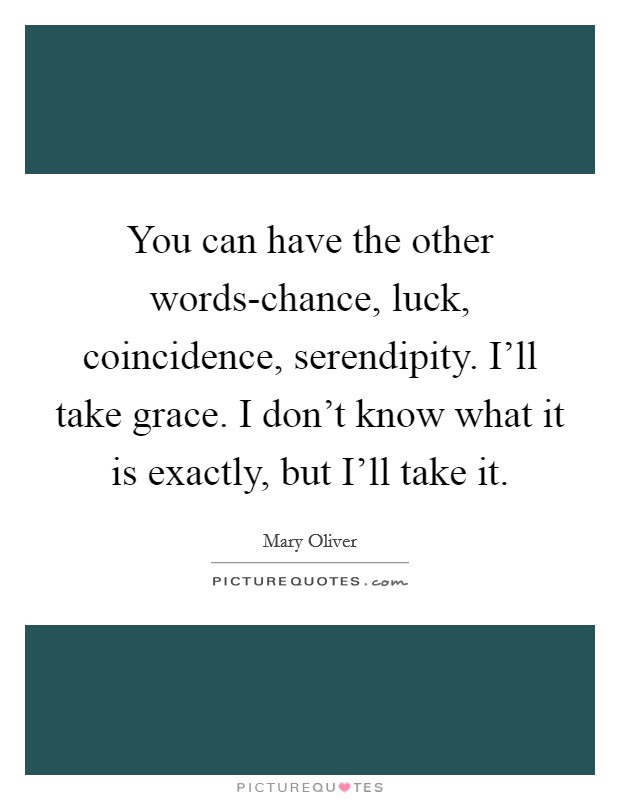 You can have the other words-chance, luck, coincidence, serendipity. I'll take grace. I don't know what it is exactly, but I'll take it. Picture Quote #1