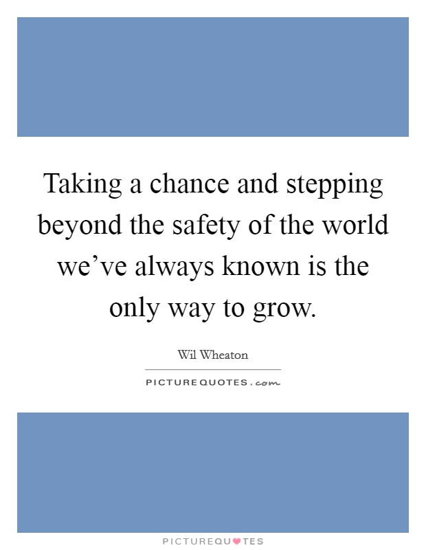 Taking a chance and stepping beyond the safety of the world we've always known is the only way to grow. Picture Quote #1
