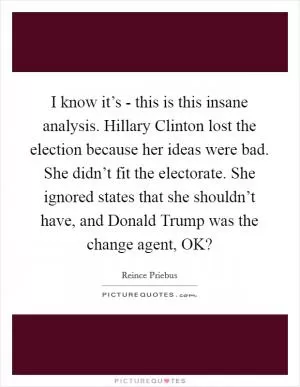 I know it’s - this is this insane analysis. Hillary Clinton lost the election because her ideas were bad. She didn’t fit the electorate. She ignored states that she shouldn’t have, and Donald Trump was the change agent, OK? Picture Quote #1