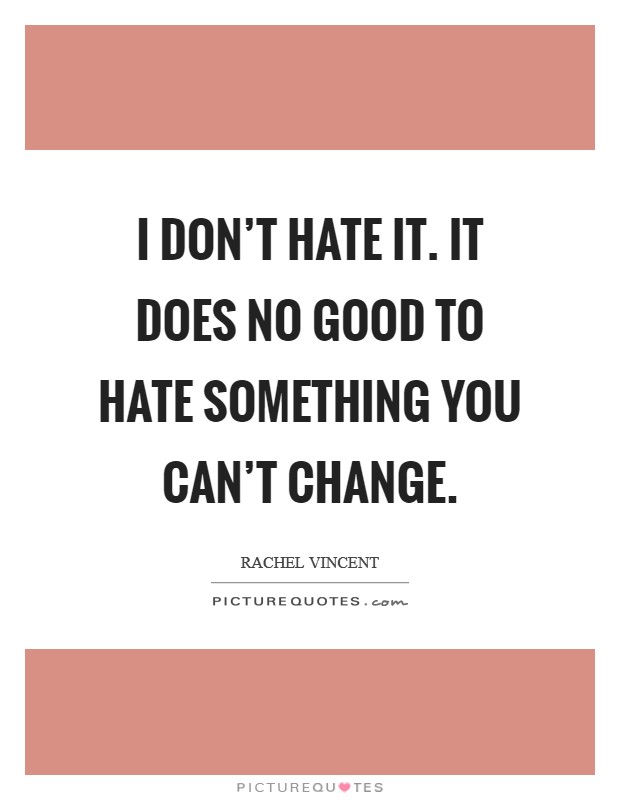 I don't hate it. It does no good to hate something you can't change. Picture Quote #1