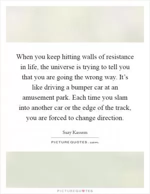 When you keep hitting walls of resistance in life, the universe is trying to tell you that you are going the wrong way. It’s like driving a bumper car at an amusement park. Each time you slam into another car or the edge of the track, you are forced to change direction Picture Quote #1