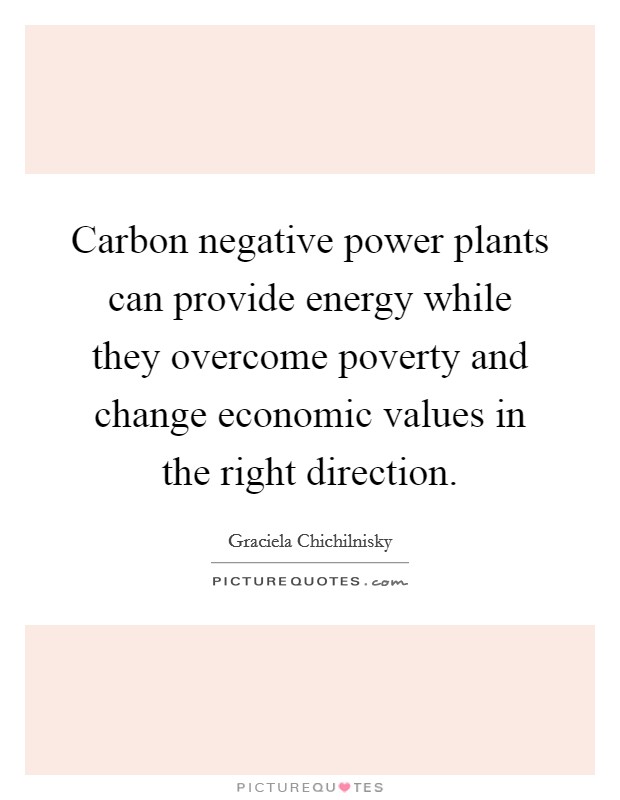 Carbon negative power plants can provide energy while they overcome poverty and change economic values in the right direction. Picture Quote #1