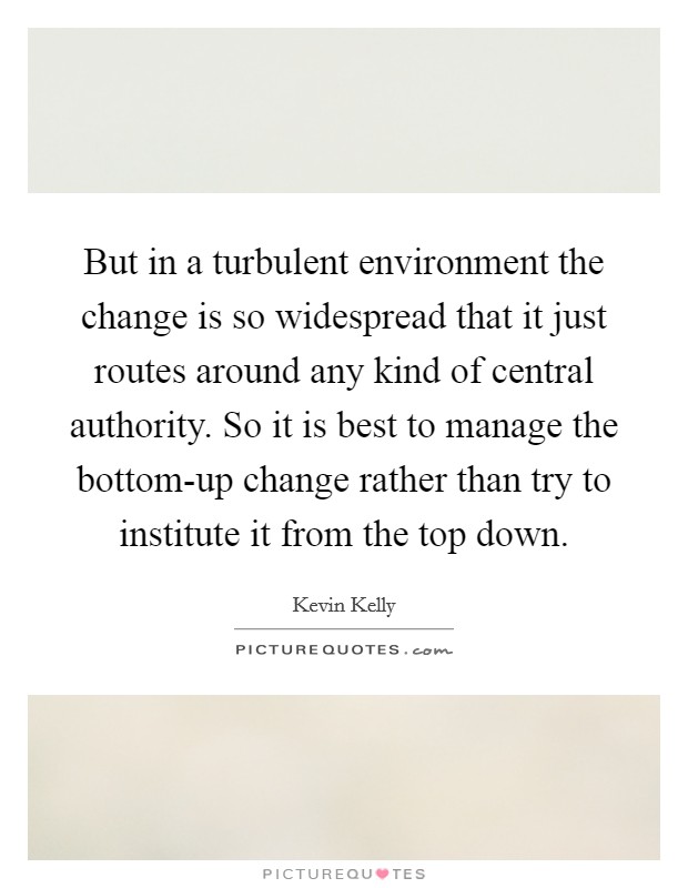 But in a turbulent environment the change is so widespread that it just routes around any kind of central authority. So it is best to manage the bottom-up change rather than try to institute it from the top down. Picture Quote #1