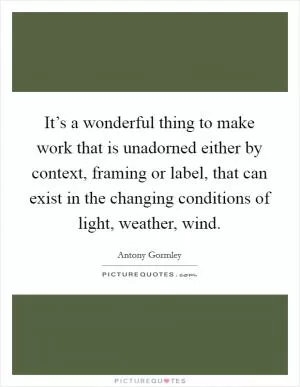 It’s a wonderful thing to make work that is unadorned either by context, framing or label, that can exist in the changing conditions of light, weather, wind Picture Quote #1