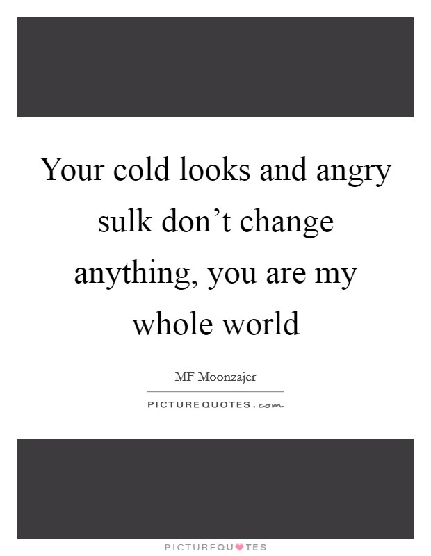 Your cold looks and angry sulk don’t change anything, you are my whole world Picture Quote #1