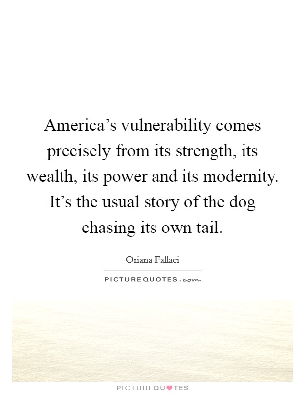 America's vulnerability comes precisely from its strength, its wealth, its power and its modernity. It's the usual story of the dog chasing its own tail. Picture Quote #1