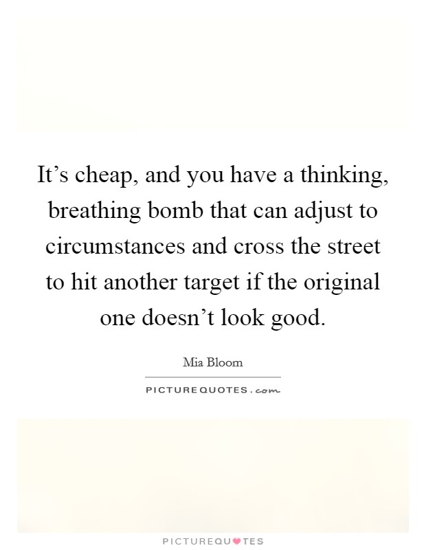 It's cheap, and you have a thinking, breathing bomb that can adjust to circumstances and cross the street to hit another target if the original one doesn't look good. Picture Quote #1