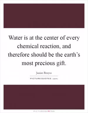 Water is at the center of every chemical reaction, and therefore should be the earth’s most precious gift Picture Quote #1