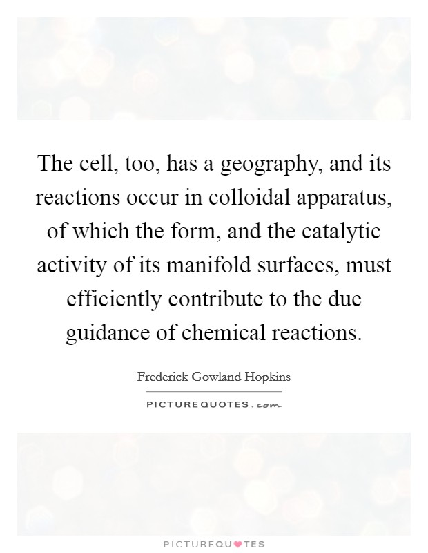 The cell, too, has a geography, and its reactions occur in colloidal apparatus, of which the form, and the catalytic activity of its manifold surfaces, must efficiently contribute to the due guidance of chemical reactions. Picture Quote #1