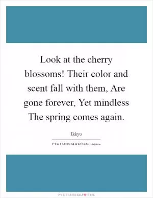 Look at the cherry blossoms! Their color and scent fall with them, Are gone forever, Yet mindless The spring comes again Picture Quote #1