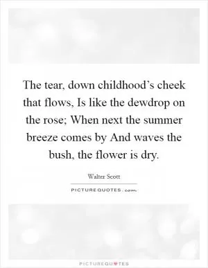 The tear, down childhood’s cheek that flows, Is like the dewdrop on the rose; When next the summer breeze comes by And waves the bush, the flower is dry Picture Quote #1