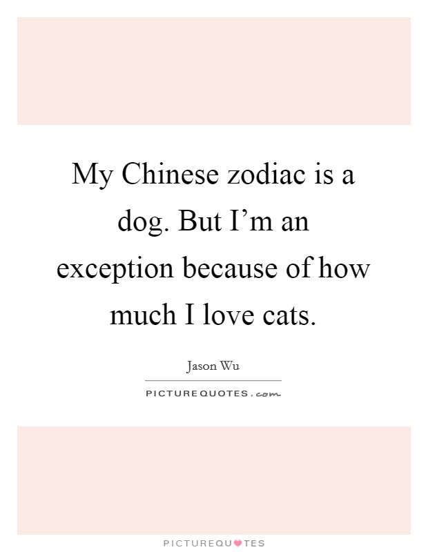 My Chinese zodiac is a dog. But I'm an exception because of how much I love cats. Picture Quote #1
