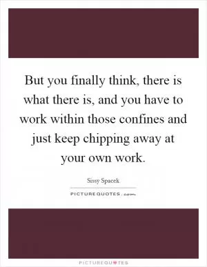 But you finally think, there is what there is, and you have to work within those confines and just keep chipping away at your own work Picture Quote #1