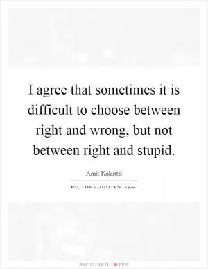 I agree that sometimes it is difficult to choose between right and wrong, but not between right and stupid Picture Quote #1