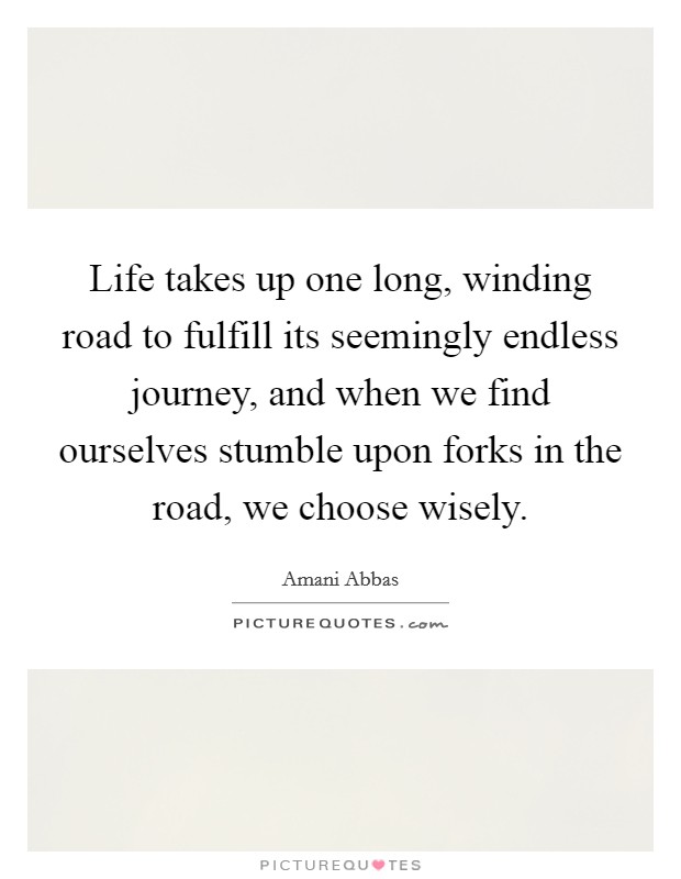 Life takes up one long, winding road to fulfill its seemingly endless journey, and when we find ourselves stumble upon forks in the road, we choose wisely. Picture Quote #1