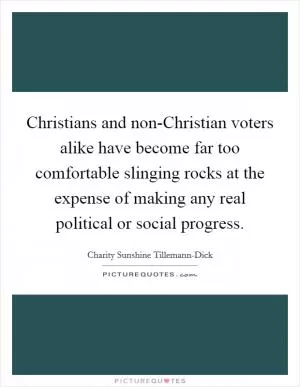 Christians and non-Christian voters alike have become far too comfortable slinging rocks at the expense of making any real political or social progress Picture Quote #1
