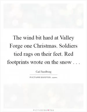 The wind bit hard at Valley Forge one Christmas. Soldiers tied rags on their feet. Red footprints wrote on the snow . .  Picture Quote #1